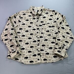 Brooks & Dunn Shirt Mens Large Beige Buffalo‎ Print Western Snap Button USA